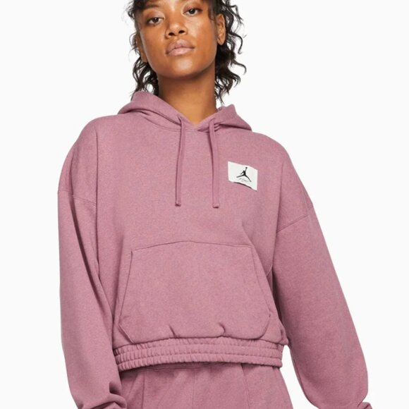 Jordan Essentials Fleece Hoodie Long Sleeve Cropped Light Mulberry Size Small - Picture 1 of 10
